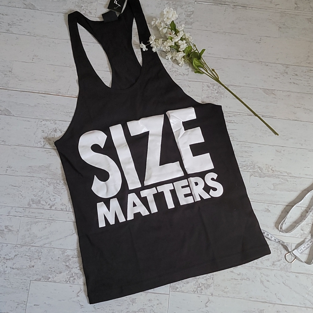 Size matters work out racerback tank. Small. Black